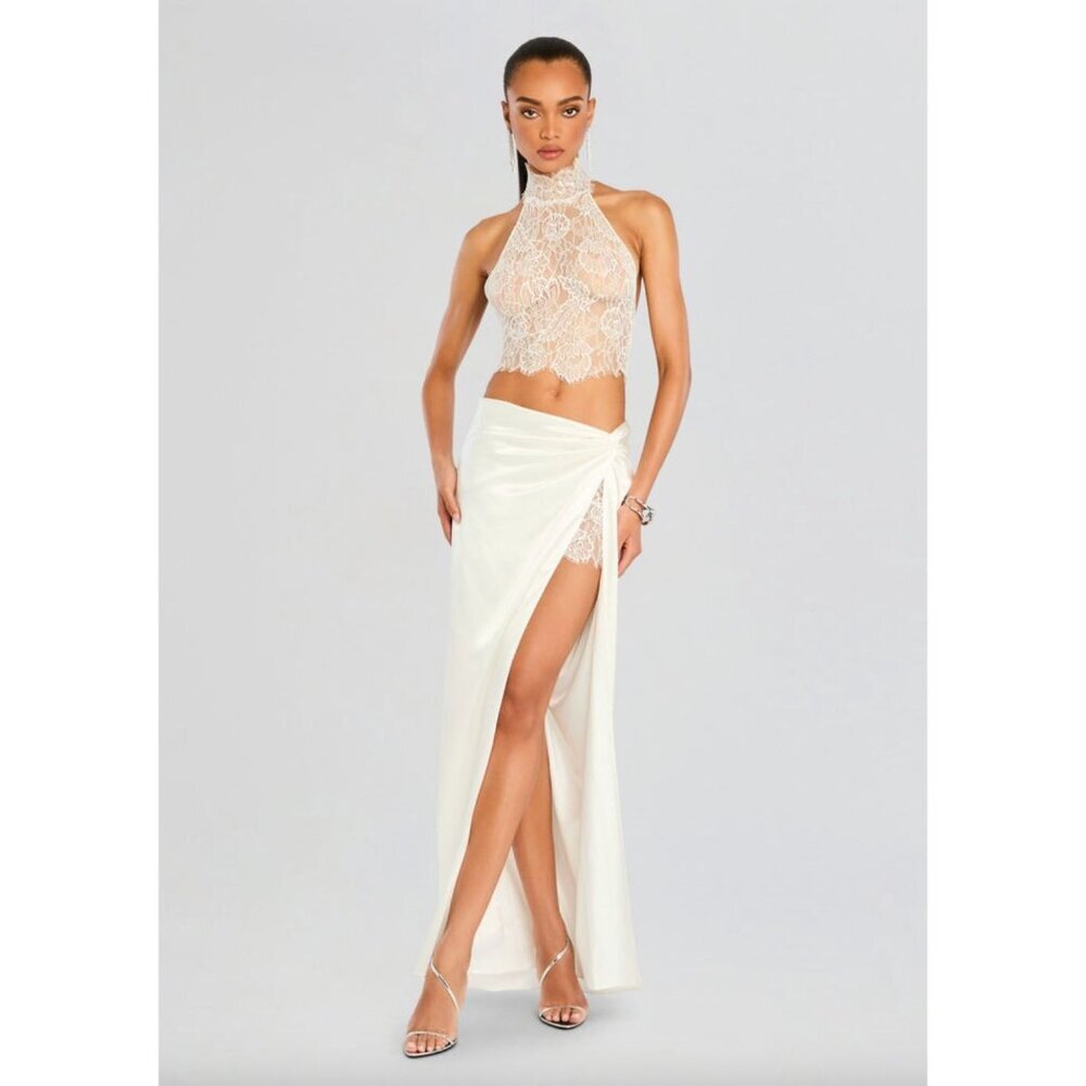 retrofete Reeve Satin Lace Maxi Skirt White Womens Size Large